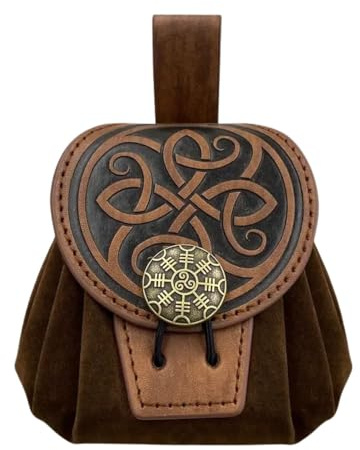 Mittelalterliche Gürteltasche für Damen aus Hochwertigem Kunstleder mit Vierblatt Motiv – Historischer Beutel für Münzen und Würfel – Stilvolle Accessoires für Rollenspiel und Renaissance Feste