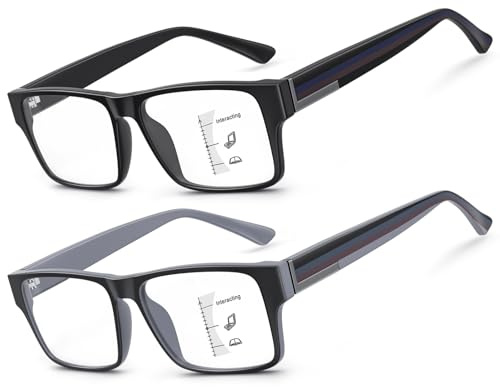 Missfive 2 Pack Unzerbrechlich Gleitsichtbrille Herren TR90 Dicker Rahmen multifokale lesebrille Blaulichtfilter Gleitsicht Lesebrille, Nähe-Mittlere Entfernung, 1.5x