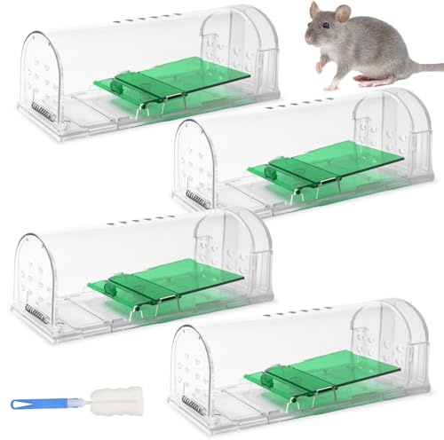 Mausefalle 4 Stück, Lebendfalle für Maus, Mausefalle Lebend, Lebendfalle Maus für Klein und mittelgroß, Wiederverwendbare Mouse Trap mit Mäuseköder Box und Luftlöchern für Haus/Küche/Garten