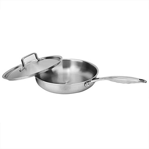 JYBNBBE Sartén Antiadherente de Acero Inoxidable 304/403 de Tres Capas, 24 cm, con Tapa
