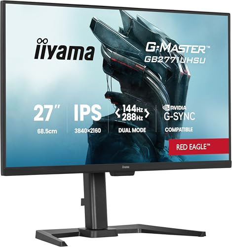 iiyama G-Master Red Eagle GB2771UHSU-B1 68,6cm 27 IPS LED Gaming Monitor Dual Mode 4K UHD 144 Hz oder FHD 288 Hz 0.8ms HDMI DP USB3.2 USB-C G-SYNC HDR400 Höhenverstellung Pivot schwarz