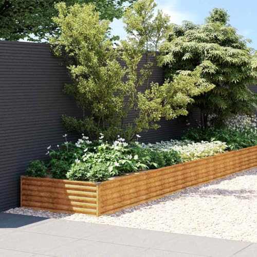 Carre Potag En Lit surélevé de jardin rouillé 600x80x45 cm acier corten, Jardiniere Treillis Pour Jardin Et Balcon, Bac A Fleurs Rectangulaire 600x80x45 cm Pour Famille Et Amateur De Jardinage