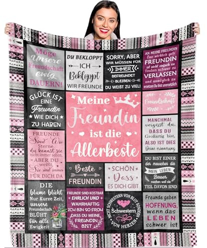 Asseourc Geschenk Freundin, Personalisierte Decke Geburtstagsgeschenk für Beste Freundin, Geschenke für Beste Freundin Schwester zum Weihnachten Geburtstag Hochzeitstag Abschluss