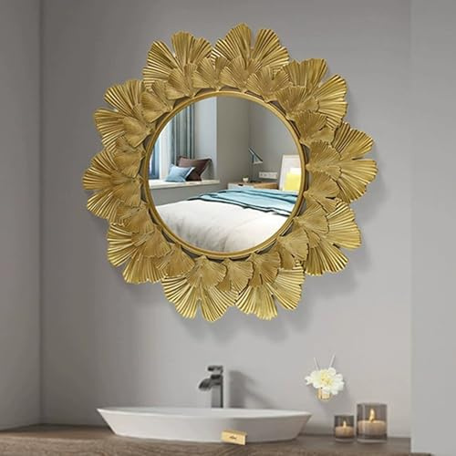 UUE Wanddekoobjekt, 3D-Ginkgoblatt-Wanddeko mit Spiegel, Schmiedeeisen Wandverzierung, Wanddekoration, Metall Wandbehang, Hausdeko, für Schlafzimmer, Esszimmer