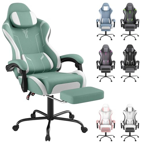 SAILUN Gaming Chair with Footrest & Massage, Ergonomic Computer Chair Reclining 90–155°, Adjustable Headrest & Lumbar Support, Padded Armrests, Gaming & Home Office Desk Chair, Green