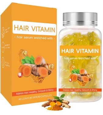 Sérum capillaire vitaminé au curcuma, huile de soin pour cheveux indisciplinés et abîmés, favorise la pousse, hydratation intense, pour hommes et femmes, soin sans rinçage, 40 capsules (1 pcs)