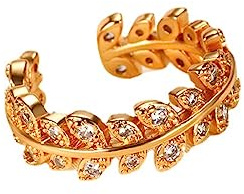 Ayoiow Ring Damen Hochzeit, Blatt Offen mit Moissanit Vorsteckring Gold 585 Ehering, 14K Gelbgold Verlobungsringe und Eheringe für Sie