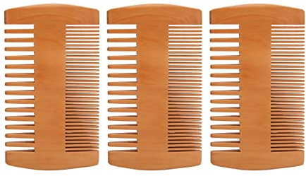 Bartkamm aus Holz, doppelseitig, breit, feine Zähne, Schnurrbart, verhindert statische Aufladung, für Männer, Reisen, Birnbaumholz, 3 Stück