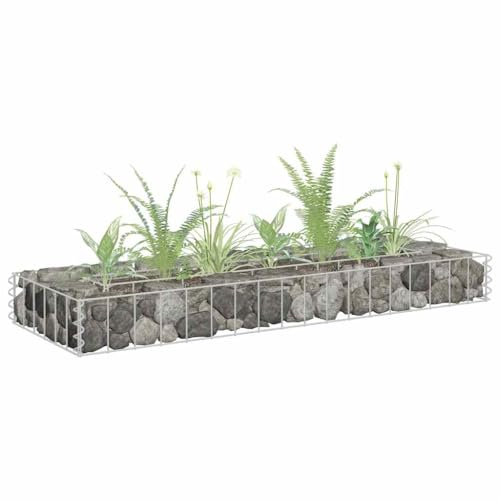 Galvanised Steel Gabion Raised Bed, 90 x 30 x 10 cm, Robust Metal Planter for Garden, Raised Bed for Outdoor Plants, Durable