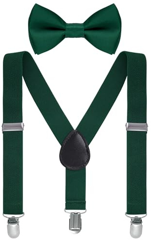 Vyqrx Kids Suspenders Bow Tie Sets, Kids Suspenders with Strong Metal Clips for Kid Wedding Party (Dark Green)