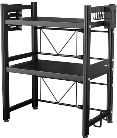 EOXCIIU Estante Extensible para Microondas con Ganchos, Reposacuchillos, Portapalillos y Soporte para Tablas de Cortar - Estante Expandible de 3 Niveles para Almacenamiento en Cocina y Hogar