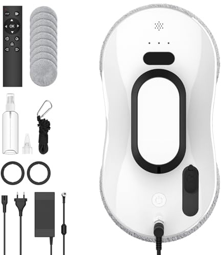 SWBSLL Robot Laveur de Vitre, Robot Nettoyeur Vitre 5600 Pa avec Navigation Intelligente, 3 Modes, Télécommande, Système Antichute, Chiffons en Microfibre pour Toutes Les Surfaces Lisses (2)