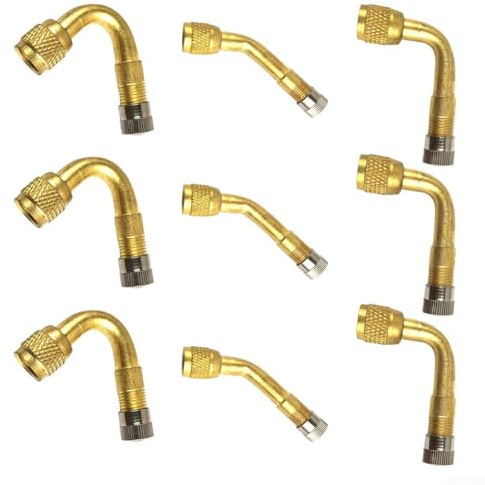 Ventilverlängerungen, 9 Stück, Messing, Reifenventil-Adapter, 45/90/135 Grad, für Auto, Motorrad, Roller, Chrom-Finish für 9,2–10 mm Schaft