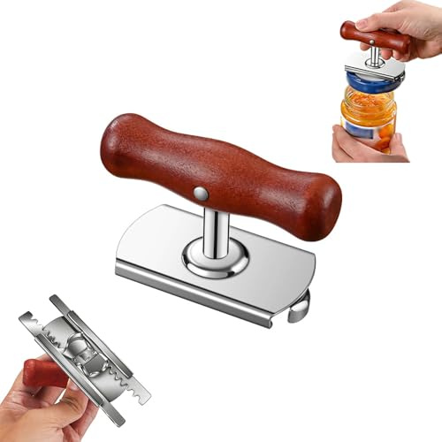 DosenöFfner aus edelstahl, Extra dicker manueller flaschenöffner aus Edelstahl, Glasdeckelöffner für schraubgläser, Deckelöffner für senioren, 2026 Neu. (Holzgriff)