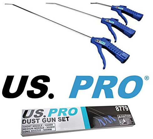 US PRO 3pc Air Dust Gun Set 100mm/300mm/500mm with Plastic Grip Handles 8779