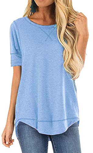 JomeDesign Womens Tops Short Sleeve Side Split Casual Loose Tunic Top LightBlue X-Large