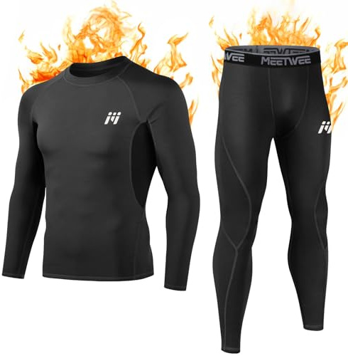 MEETWEE Ensemble de sous-Vêtements Thermiques Homme, Sport Base Layer Maillot Manches Longues + Pantalon Quick Dry Sou Vetement pour L'entraînement Ski Running Randonnée