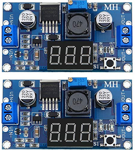 Weewooday 2 Pieces Adjustable LM2596S DC-DC Buck Converter Reduced Voltage Regulator Power Supply Module 36V 24V 12V to 5V 2A Voltage Stabilizer with Digital Voltmeter Display