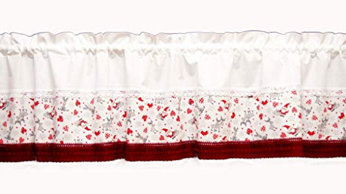 Nr. 1517 Scheibengardine, Weihnachtsgardine, Nikolaus und Elche, weiß, weißgrundig, rot, grau, bunt, 2-fach Spitzen, 100% Baumwolle