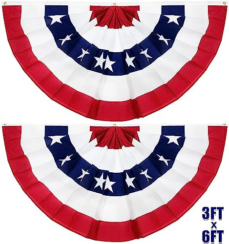 4th of July Decorations 2Pack 3x6 Ft Large American Pleated Fan Flag, 250th Anniversary American Flag Bunting Patriotic Half Fan Bunting Flag Indoor Outdoor for Red White Blue Decorations Memorial Day