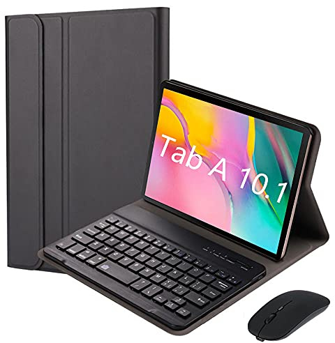 QYiD Funda para teclado con ratón inalámbrico para Galaxy Tab A 10.1 2019 SM-T510/T515, delgada, ligera, con función atril y teclado inalámbrico desmontable para Samsung Tab A 10.1 2019, color negro