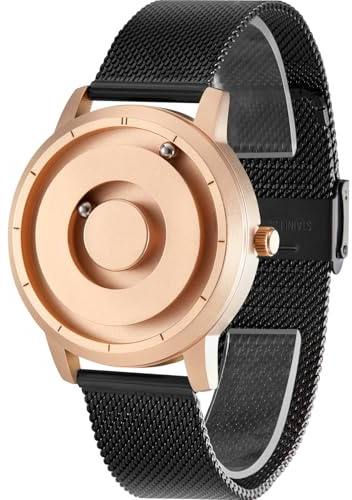 EUTOUR Mens Watches, Two Magnetic Watches PVD Unibody Dial Swiss Quartz Wrist Watch for Men Stainless Steel Mesh Band with Resin Band 40mm