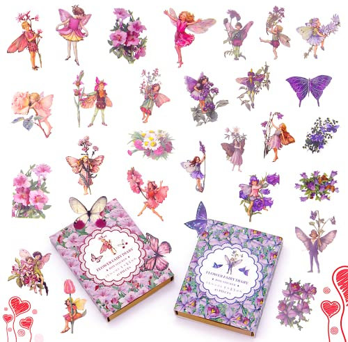 90 stycken älvklistermärken för klippbok, transparent blomma älva lapp för scrapbooking handbok telefonfodral laptop dagbok gör-det-själv hantverk