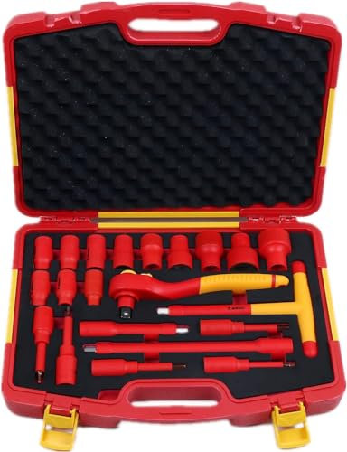 WEDO VDE 1/2, set di 21 prese elettriche da 1000 V, kit di chiavi inglesi, 13 prese da 6 pt, chiave a cricchetto, impugnatura tipo T, 2 estensioni driver, 5 prese esagonali, IEC 60900