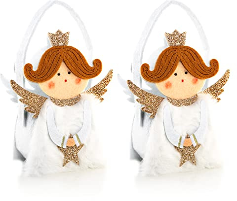 2 kleine Geschenktaschen Engel 14 cm weiß-gold – Geschenkverpackung Weihnachten & Geburtstag für Kinder – Logbuch-Verlag