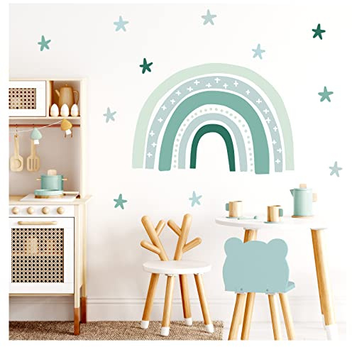 Little Deco Wandaufkleber Regenbogen Mint Wandsticker Sterne Wandtattoo Kinderzimmer Babyzimmer Wanddeko DL928-4