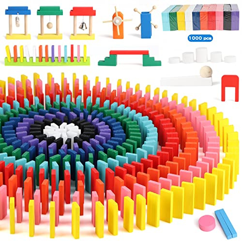 Jacootoys 1000 Stücke Domino Set für Kinder Bunte hölzerne Bausteine
