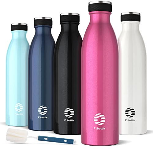 FJbottle Edelstahl Trinkflasche 1L - BPA-Frei Auslaufsichere Wasserflasche Sport, Kohlensäure geeignet - Thermosflasche für Sprudel, Uni, Fitness, Outdoor, Camping