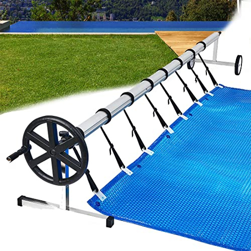 NAIZY Aufrollsystem 3m - 5,7m Pool Aufroller für Poolfolie Mobiles Aufrollvorrichtung mit Rädern Poolaufroller inkl. 8 Clips für Poolplane & Abdeckung, Typ-A