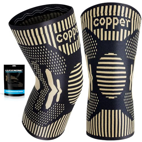 (Confezione da 2) Rame Ginocchiera Ortopedica, Tutore Ginocchio per Menisco, Artrosi, Legamenti, Fascia Ginocchiere Sportiva, Palestra, Supporto per Ginocchio da Uomo/Donna, Knee Support