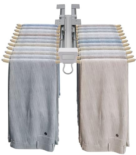 LUNICASHA Hosenbügel Ausziehbarer, Hosenhalter aus Stahl, Hosenauszug Platzsparend Ausziehbar, Multifunktionale Hosenständer mit 22 Arme, Schrank Herausziehen Hosen Rack, Beige