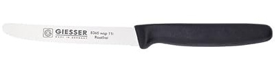 Giesser Messer Tomatenmesser Brötchenmesser Tafelmesser 11cm mit Wellenschliff 3mm - 5er Set (Schwarz)