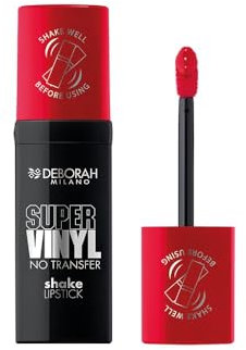 Deborah Milano - Super Vinyl Shake Lipstick Rossetto Liquido Vinilico, N.4 Signature Red, Colore Intenso e No Transfer, Dona Labbra Viniliche e Impeccabili fino a 16 Ore, 4ml