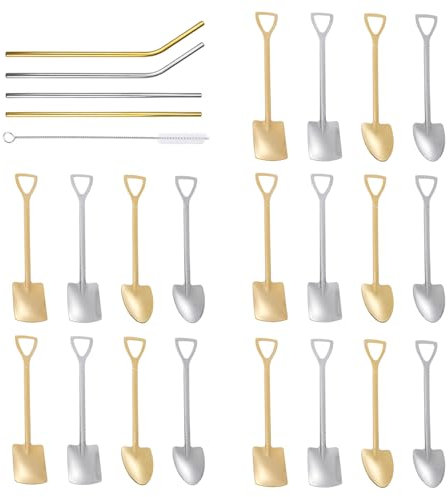 Doafoce Edelstahl Löffel Set 25 Stück Schaufel Löffel Edelstahl Spatenlöffel Edelstahl Spaten Teelöffel Wassermelonen Löffel Kuchen Dessertlöffel Kaffee Zuckerlöffel für Nachmittagstee, Bars, Cafés