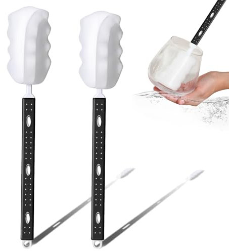 2 Stück Flaschenbürste Schwamm, mit Verstellbarem Langen Griff, Reinigungsbürste, Flaschenschwamm, Tassenbürste, Bürste für Gläser, Flaschen Bürste, Gläserbürste, für Gläser, Karaffen 31 bis 42 cm