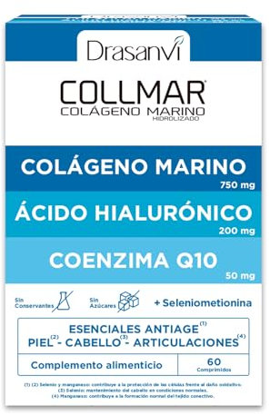 DRASANVI COLLMAR ANTIAGE - Colágeno Marino Hidrolizado con Ácido Hialurónico| Coenzima Q10 +Antioxidante Sol de Oro y Minerales | Prevención del envejecimiento Piel, Cabello y Articulaciones | 30 días