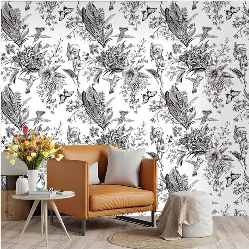 Selbstklebende Tapete Kolibri Schmetterling Strukturtapete Wandtattoo Schlafzimmer Tapete Selbstklebend Vliestapete Wallpaper for Living Room Tapeten Leicht zu Entfernen Wandschutzfolie 45x300cm