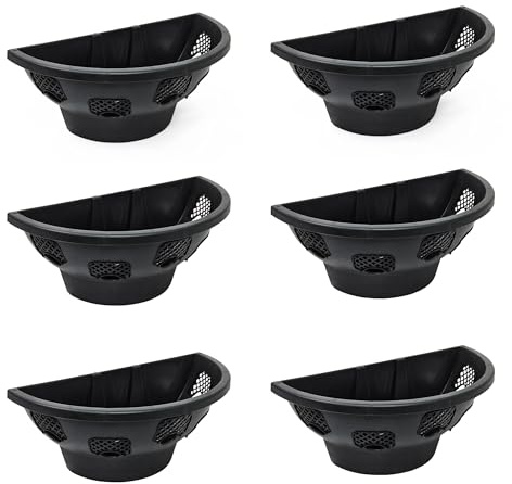 Easy Fill Wall Baskets Outdoors - Plastic Baskets for Indoor & Outdoor, Durable Hanging Planters for Herb, Flowers & Plants - Half Hanging Baskets for Wal (Black, Pack of 6)