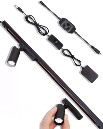 Cefrank Mini faretti a binario, 2 pezzi di faretti a fuoco magnetici con teste ruotabili, sistema di luci a binario magnetico dimmerabile - binario nero da 30 cm e base magnetica a 2 luci - 6000K bian