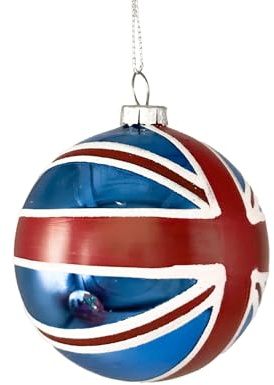 Haichrin Union Jack Bauble for Christmas Tree - 8 Cm Diameter Red White and Blue Christmas Decorations, UJCB24