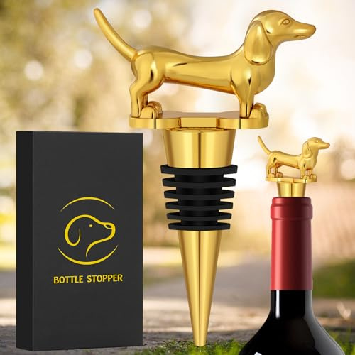 LKKCHER Gold Dackel Weinflaschenverschluss – für Männer, Papa und Frauen zum Geburtstag oder Weihnachten – Deko für Wein und Champagner