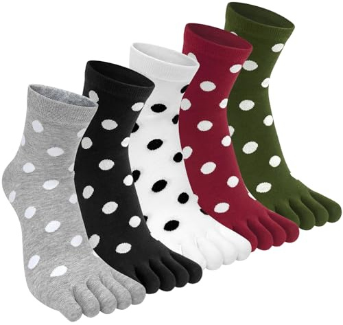 Kevaler Damen Zehensocken Baumwolle Fünf Finger Socken Niedliche Tier Karikatur Muster Sneakersocken Sports Socken mit Zehen Einzeln Größe: 35–40/5 Paare