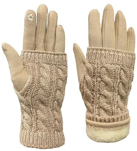 Handschuhe Winter Damen, Fingerhandschuhe damen, Winterhandschuhe Touchscreen Mit Abnehmbaren Strick Stulpen, Thermohandschuhe Winter Damen, Warme Handschuhe FüR Skifahren Radfahren Arbeit, 24cm