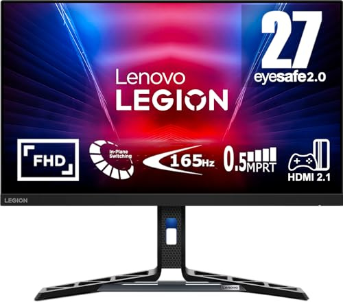 Lenovo Legion R27i-30 Monitor Gaming 27 FHD (1920x1080), IPS, 0.5ms, 165Hz (Overclock 180Hz), Altoparlanti, Regolabile, AMD FreeSync Premium, HDMI 2.1 + DP