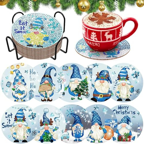 Diamond Art Painting Untersetzer Weihnachten Neu Christmas Coasters Untersetzerset Schneemann Acryl Erwachsene DIY (9)