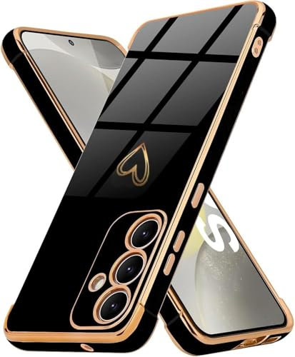 Mobile Phone Case for Samsung Galaxy A16 4G/A16 5G Case, CaseLover Gold Heart Pattern Girls Electroplated Soft Silicone TPU Bumper Case Ultra Thin Camera Protection Shockproof Protective Case for